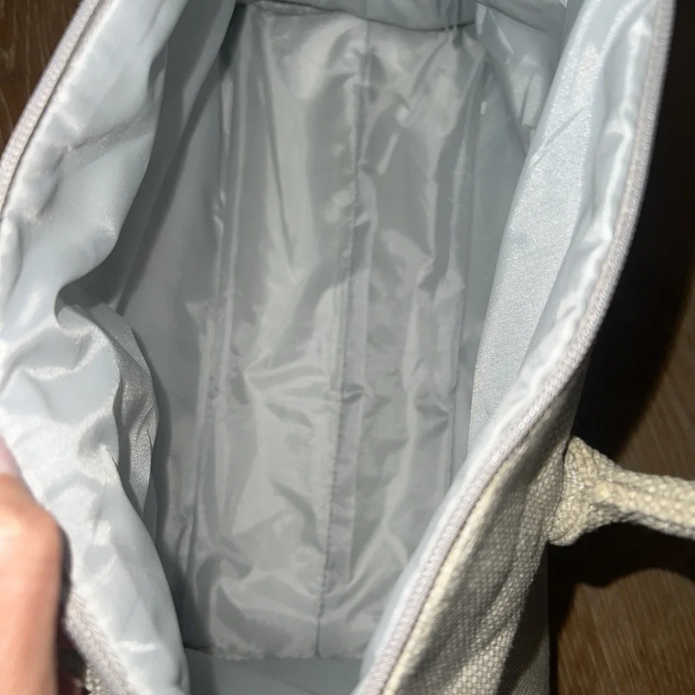 MICHAEL‎ KORS Tote Beige Canvas Silver Shimmer Satchel Bag Purse